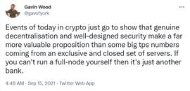 Gavin Wood疑似回应Solana事件：真正去中心化和安全性比网络高性能更有价值