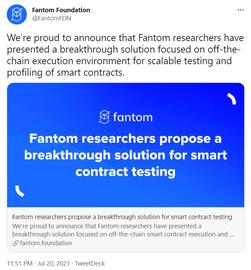 智能合约平台 Fantom 研究人员提出智能合约链下执行和测试解决方案