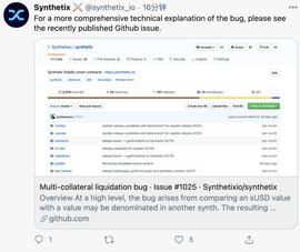 Synthetix多抵押贷款合约现Bug，新合约将于新版本部署