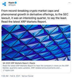 不惧SEC诉讼，Ripple去年Q4 XRP销售额翻倍