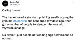 The Block新闻负责人：OpenSea未出现漏洞，黑客利用钓鱼邮件发起攻击