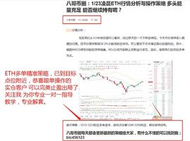 八哥币圈： 1/23ETH多单策略完美获利40个点 关注我 带你转亏为赢不是难题