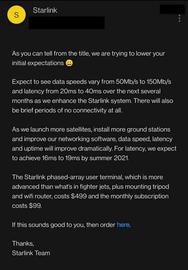 Starlink星链项目公布收费标准
